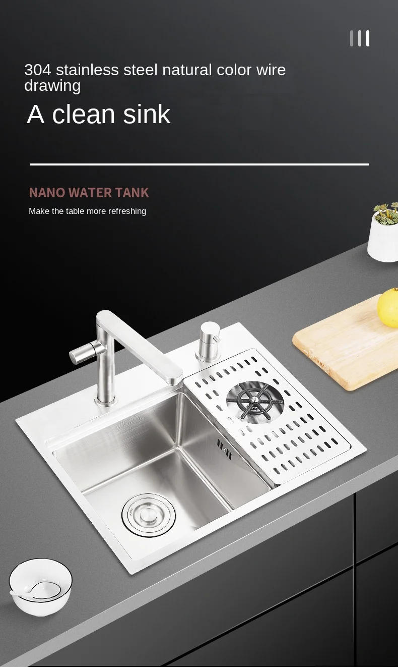 Description Picture 2 of itemBrushed Small Size Hidden Kitchen sink Single bowl Bar Stainless Steel Balcony Concealed With cup washer