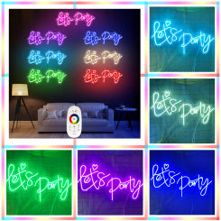 Large Let's Party RGB neon sign LED Neon Let's Party Neon Signs Night Light 3D Wall Art & Game Room Decor