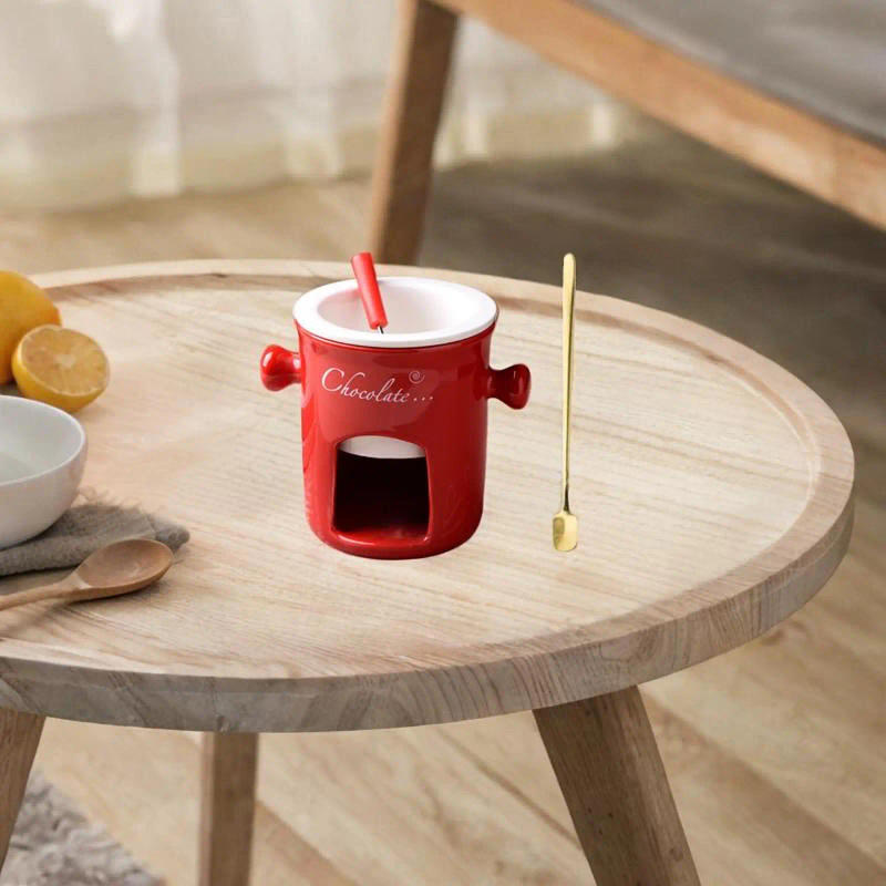 Description Picture 5 of itemCeramic Fondue Pot Chocolate Fondue Mug Chocolate Cheese Butter Warmer Kitchen Appliances Melt Hot Pot for Party