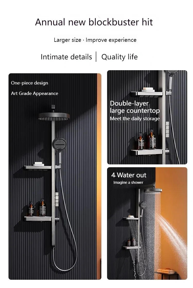 Description Picture 3 of itemLuxury Shower faucet Double Storage Table  two-in-one functional flower LED Digital Piano Shower Set Gray For Bathroom White