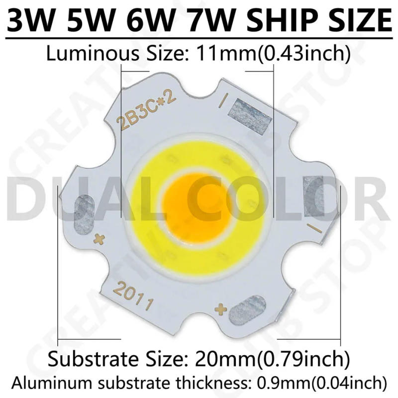 Description Picture 2 of item2011 2820 COB Light Source LED Dual Color COB Chip Cool Warm White 3W 5W 6W 7W 10W 12W 250mA For DIY Spotlight Track Flood Light