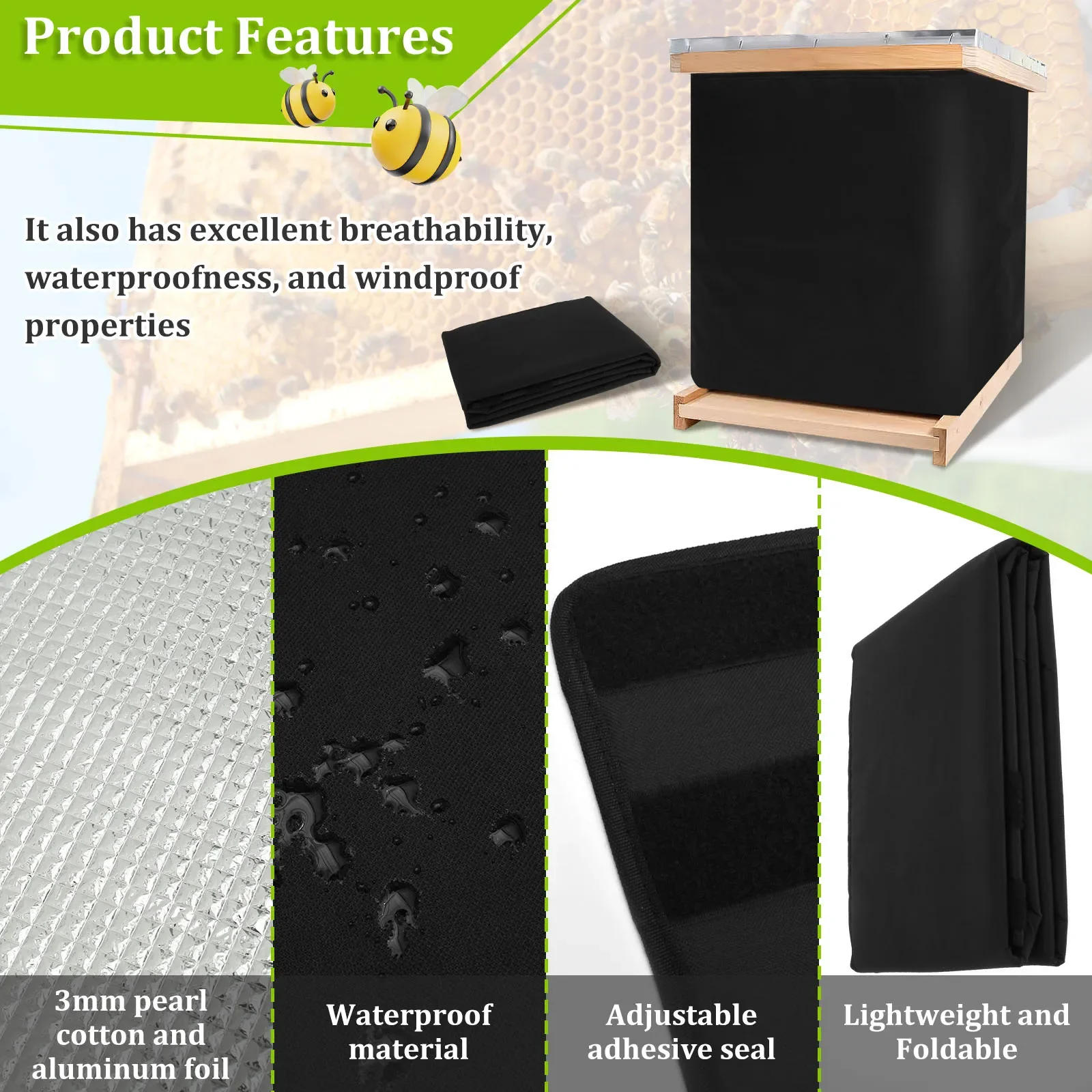 Description Picture 5 of itemNew Winter Bee Hive Wrap 600D Oxford Beehive Wrap Adjustable Bee Hive Insulation Wrap Waterproof Beehive Winter Cover Windproof
