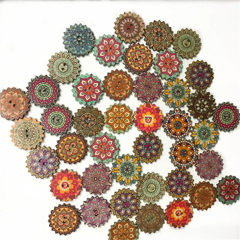 Description Picture 2 of itemRound Wooden Buttons for Crafts, Decorative Buttons, 2 Holes Pattern, Handmade DIY Sewing Accessories, 15-25mm, 50Pcs