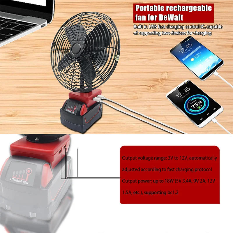 Description Picture 6 of itemElectric Fan Floor Fan Household Desktop Fan Outdoor Camping Fan For Milwaukee for M18 18V Li-ion Battery 48-11-1835 48-11-1890