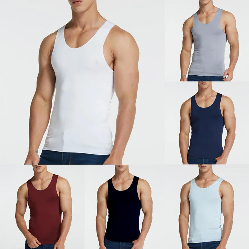 Description Picture 2 of itemNew Men Sleeveless Ice Silk High Elastic Seamless Tank Top Hurdling Tees Casual Vest Traceless Sports Bottoming Male Vests
