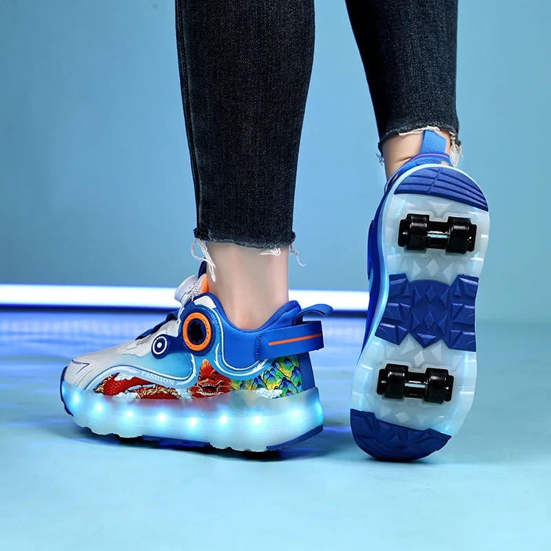 Description Picture 3 of itemChildren's Four Wheel Luminous Sports Shoes LED Light Roller Skating Shoes Boys and Girls USB Charging Training Shoes for Kids