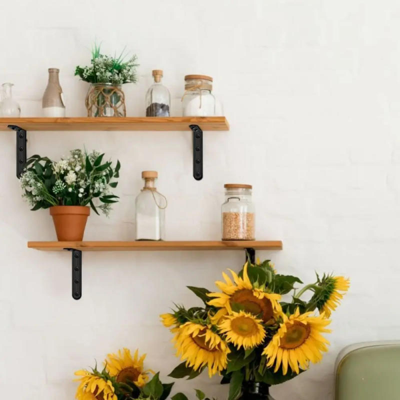 Description Picture 4 of item4Pcs Heavy Duty L Shaped Shelf Bracket Black With Screws Wall Mounted Shelf Bracket Hardware Accessories Support Frame