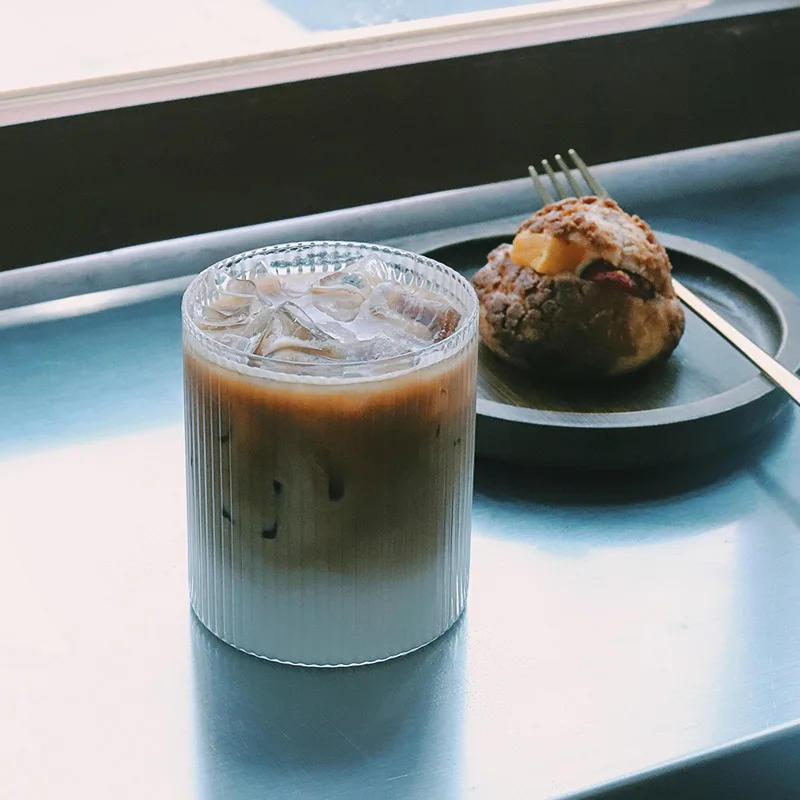 Description Picture 5 of item300ML Coffee Mug Japanese Striped Glass Cup Japanese Creative Transparent Bubble Tea Cup Drinkware Shot Glasses Set Whiskey