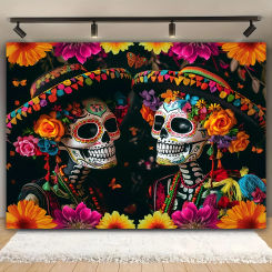 1PC Day of the Dead Sugar Skull Floral Fiesta Party Backdrop  Background Perfect for Dia de Los Muertos Celebrations & Events
