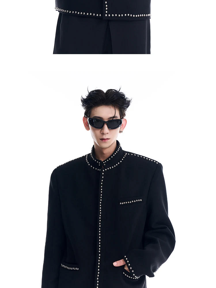 Description Picture 6 of itemTrendy Male Small Fragrant Blazer Men's Rivet Design Short Long Sleeve Suit Jacket 2024 Black Blazers Handsome Male Suit Jackets