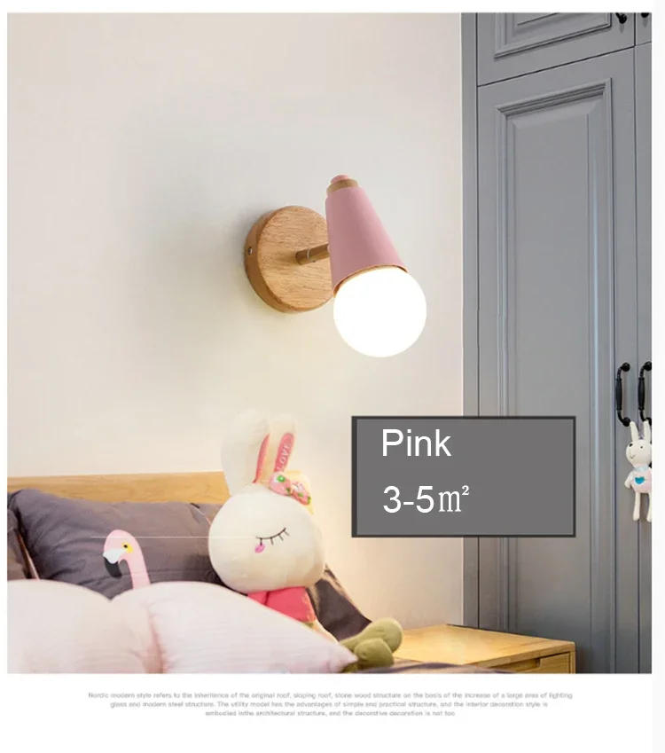 Description Picture 6 of itemModern Macaron Wall Lamp Iron Wood Mirror Light Bedside Bedroom Indoor Lighting E27 Light Bulb Retro  LED Wall Light Nordic