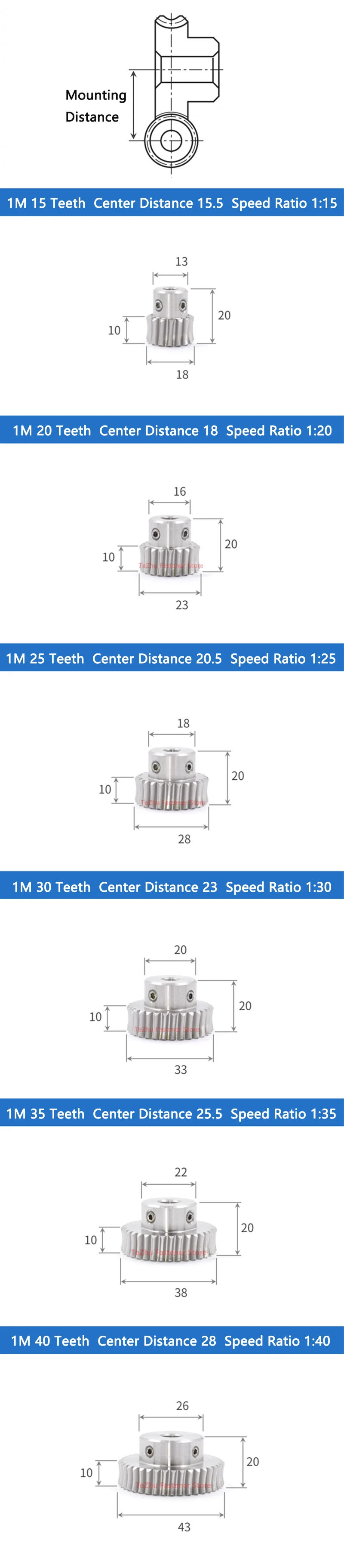 Description Picture 3 of item1pc 1M Stainless Steel Worm Gears Rod Speed Ratio 15/20/25/30/35/40/50/60 1 Module Turbine Worm Gear Reducer Parts