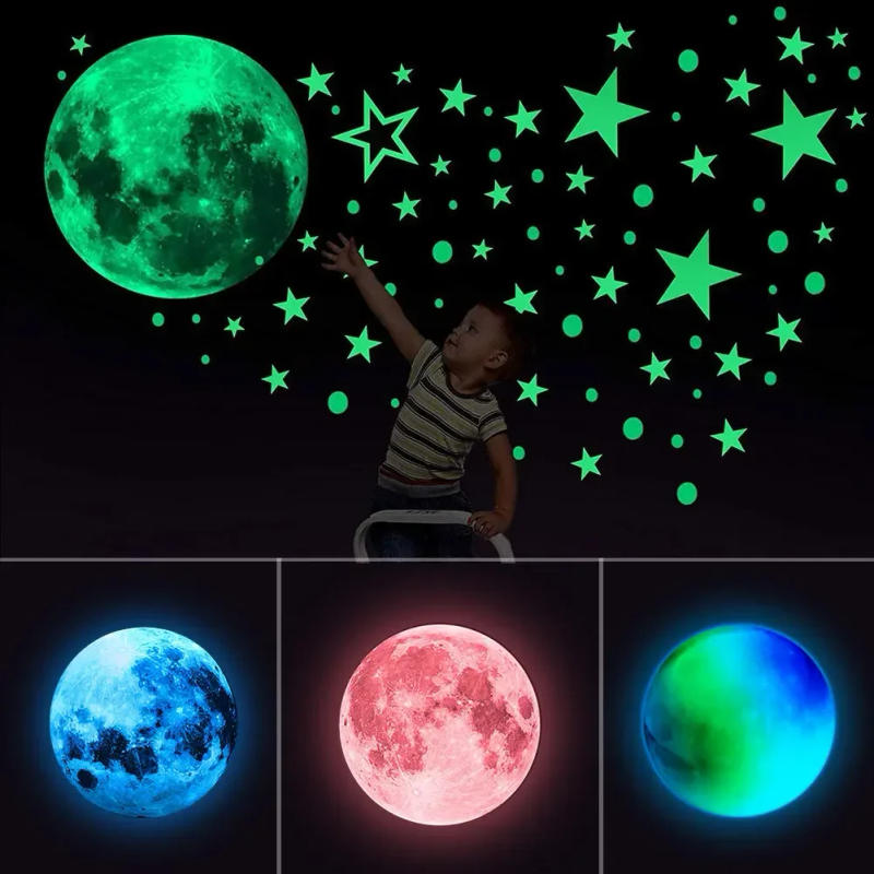 Description Picture 3 of itemColorful Moon Luminous Wall Stickers For Kids Room Bedroom Ceiling Art Decals Home Decor Unicorn Stars Glow In The Dark Stickers