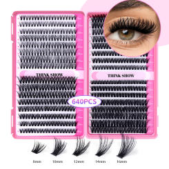 THINKSHOW DIY Lash Clusters Set Mixed Tray Lashes Kit Fluffy Individual Lashes Extension with Lash Bond and Seal At Home Makeup
