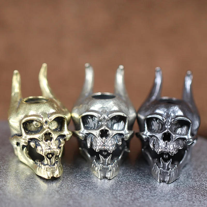 Description Picture 3 of itemGothic Devil Satan Skull Head Brass Knife Beads DIY EDC Paracord Handmade Accessories Punk Men Outdoor Tools Lanyard Pendants