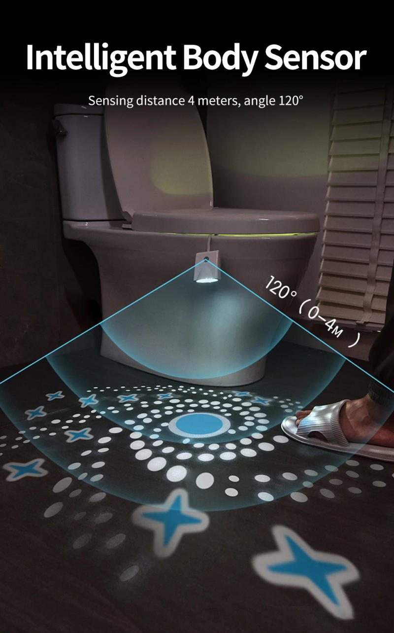 Description Picture 3 of itemSmart Led Night Light for Toilet Bathroom Restroom with Motion Sensor 7 Colors RGB USB Rechargeable Wireless Projection Lamp