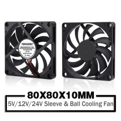 YOUNUON 80MM Fan 5V USB Fan 80x80x10mm 8cm DC 5V 12V 24V 8010 Fan Brushless Cooling Cooler PC Fan Computer Case Fan Cooler