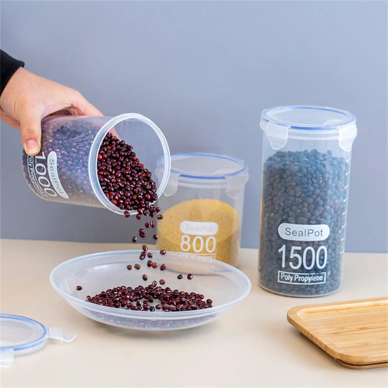 Description Picture 3 of itemPlastic Food Storage Containers Transparent Rice Dispenser Bucket Cereals Boxes Jars for Bulk Kitchen Organizer Accessory