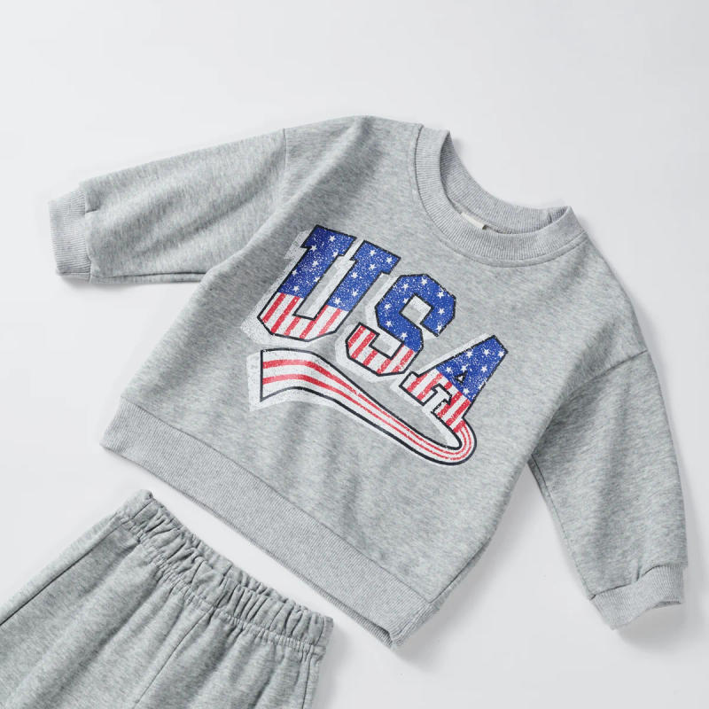 Description Picture 5 of item2025 New Baby Boys Girls Clothes Sport Clothing Tracksuit USA Printing Tshirt +shorts Clothes Toddler Clothing Sets