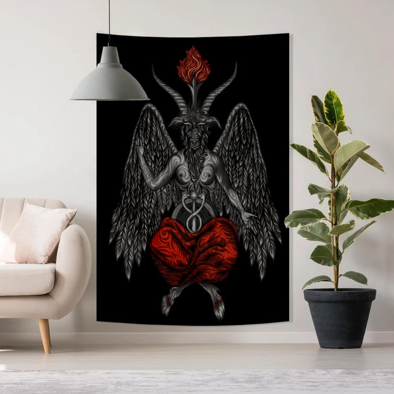 Description Picture 3 of itemGoat Skeleton Eye Tapestries Black And White Wall Hanging Gothic Devil Dragon Demon Satan Print For Bedroom Decor Backdrop