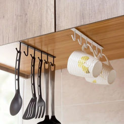New Kitchen Shelf Rack Storage Clothes Hanging Organizer Cup Holder Glass Mug Holder 6 Hooks Storage Rack Kitchen Accessories
