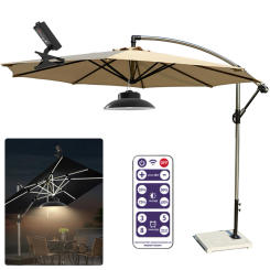 Solar Powered LED Umbrella Lights USB Charging Umbrella Pole Light Power Display LED Parasol Lights for Beach Camping Tent Party