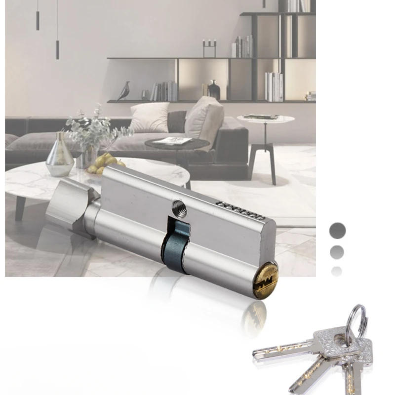 Description Picture 6 of item1 set of stainless steel panel copper lock core silent door lock, universal room door old-fashioned handle lock including key