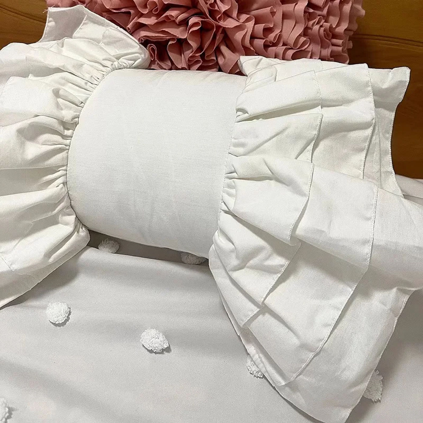 Description Picture 6 of itemWhite Lace Ruffle Cushion Decorative Bedding Pillow INS Cute Bow Cushions Solid Color Princess Seat Chair Sofa Throw Pillows