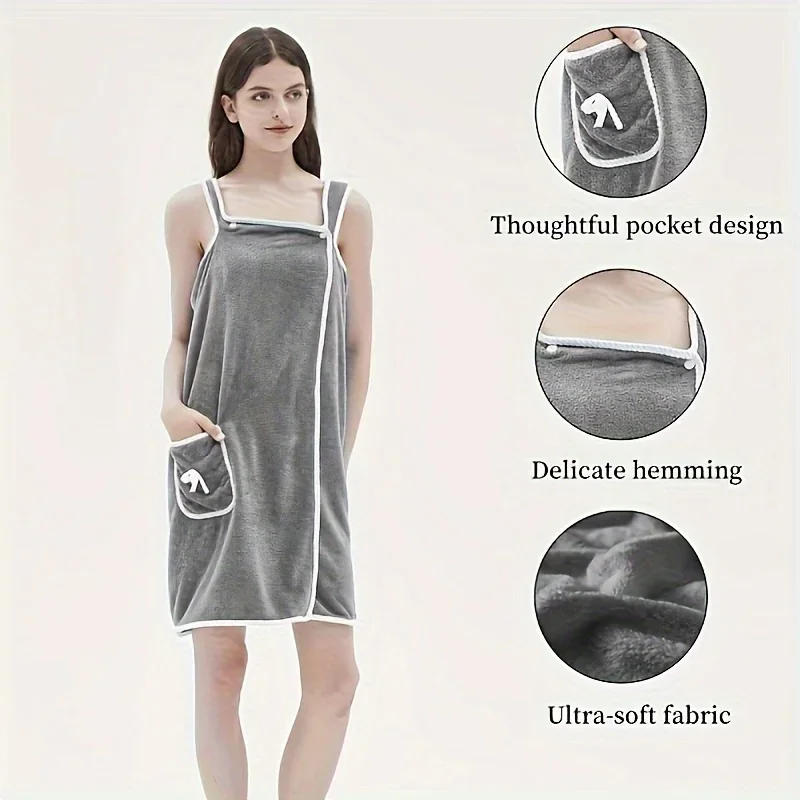 Description Picture 6 of itemBath Towel Household Women Wearable Wrap Adults Absorb Water Polyester Dry Hair Skirt Long Style Bathroom Washable Bathrobe