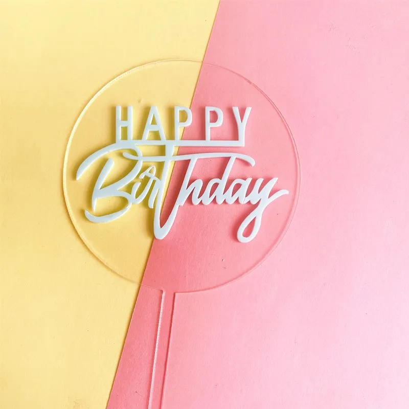 Description Picture 2 of itemHappy Birthday Cake Topper Transparent Double Layer Acrylic Round Birthday Baby Shower Cake Decoration Creative Party Supplies