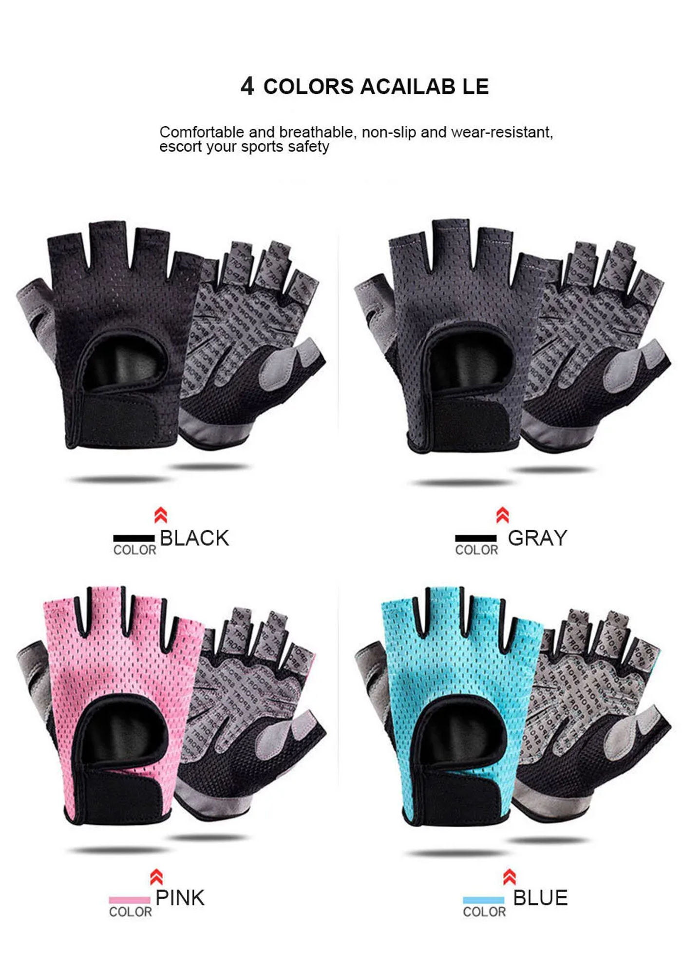 Description Picture 6 of itemProfessional Gym Fitness Gloves Power Weight Lifting Women Men Crossfit Workout Bodybuilding Half Finger Hand Protector