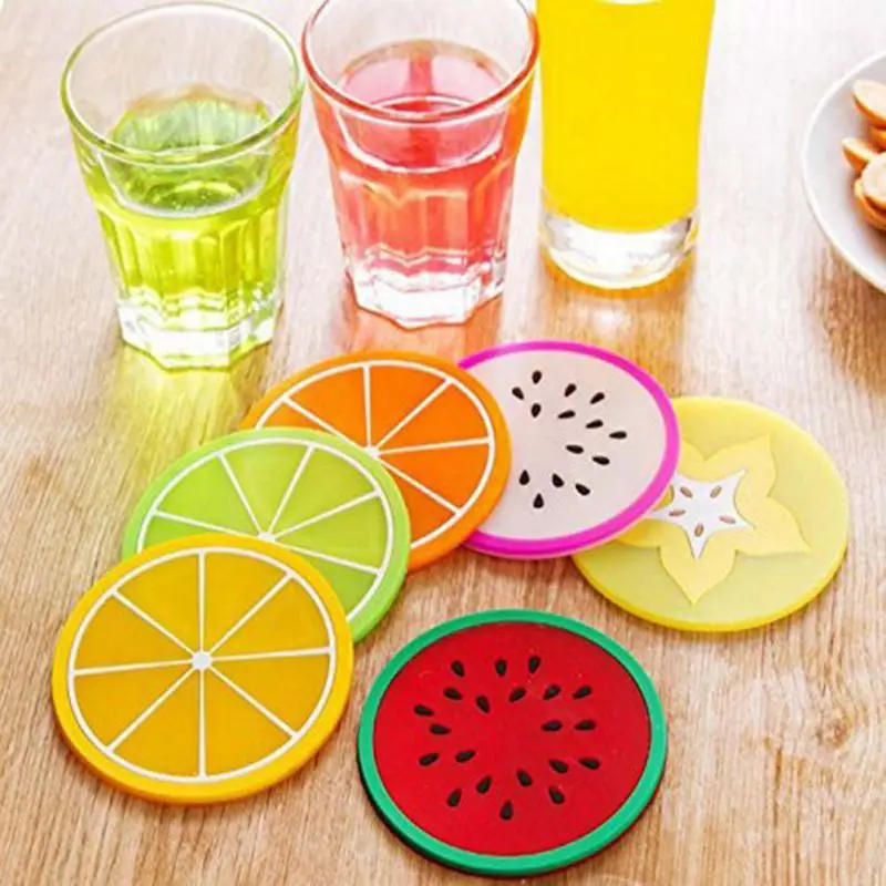 Description Picture 2 of item6pcs Fruit Shape Cup Coaster Silicone Silicone Insulation Mat Cup Pads Drink Holder Mug Stand Home Table Decorations