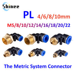Pneumatic Air Connector Fitting PC PL 4mm 6mm 8 10 Thread M5 M6 M8 M10*1.0 M12 M14 M22 1 way Hose Fittings Pipe Quick Connectors