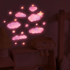 Stars Clouds Glowing Pink Wall Stickers for Kids Girls Room Bedroom Home Decor Glow in the Dark Fluorescent Light Switch Sticker