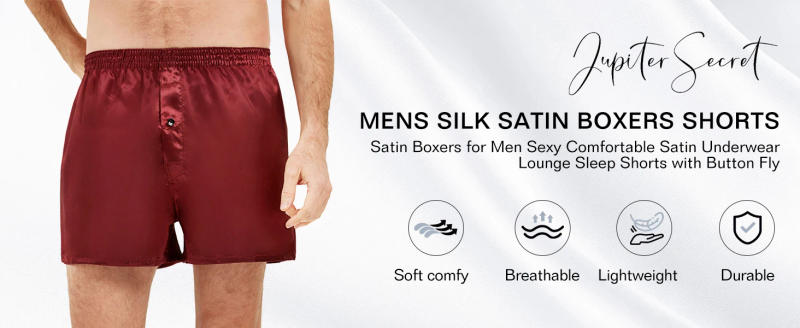 Description Picture 2 of itemJupiterSecret 6 Pcs Mens Satin Boxers Shorts, Silk Feeling Sleep Shorts With Elastic Waistband