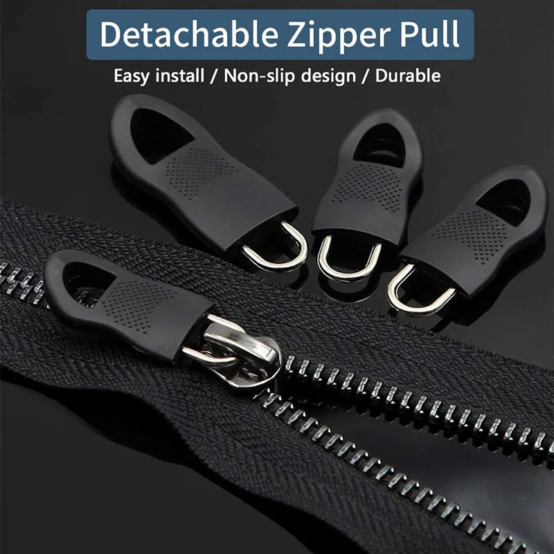 Description Picture 2 of item5/10Pc Replacement Zipper Slider Pull Puller End Fit Rope Tag Clothing Zip Fixer Broken Buckle Zip Cord Tab for Luggage Backpack