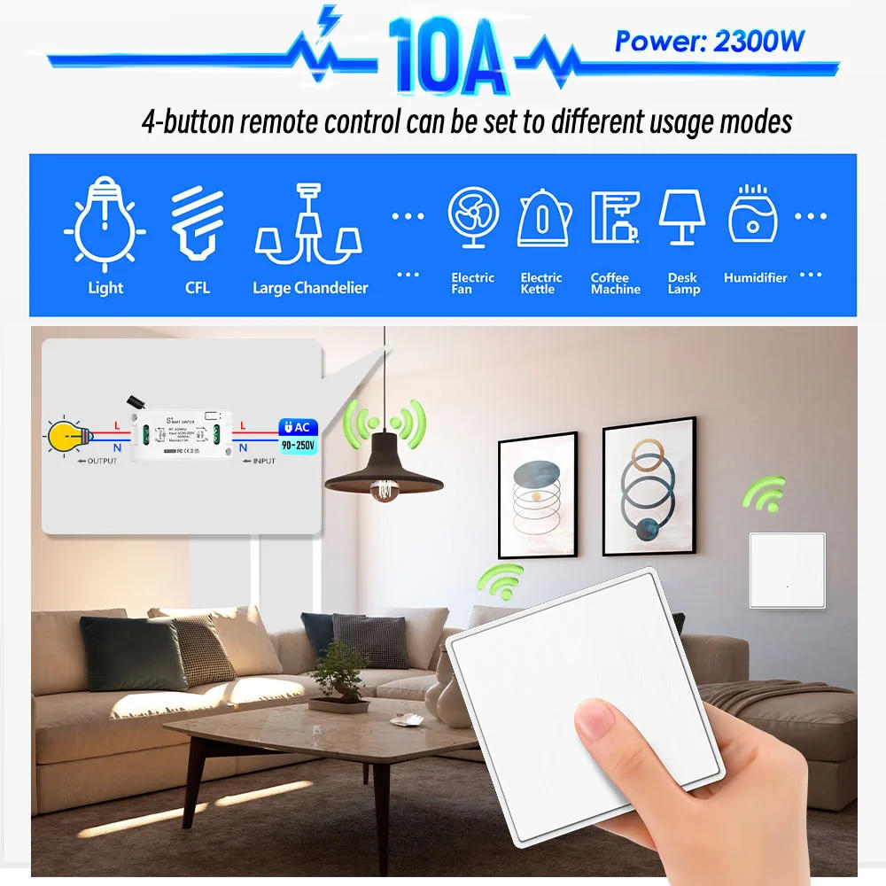 Description Picture 3 of itemWireless Light Switch Rf Push Button Wall Panels 433mhz 220V 230V Relay Receiver Home Appliance Controller for Light Led Diy