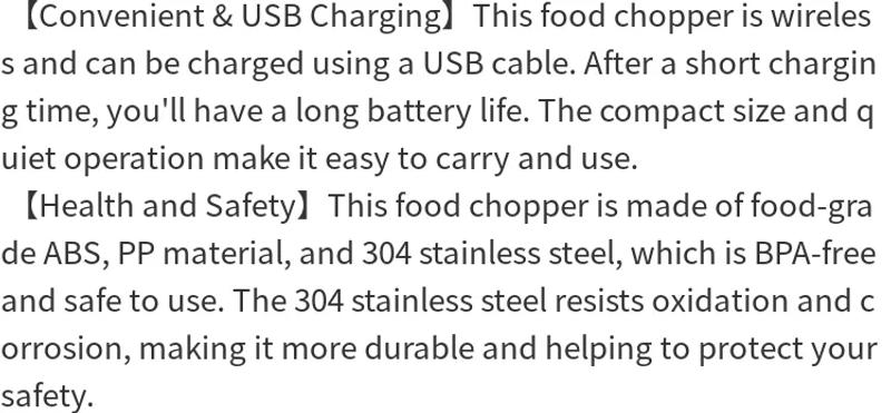 Description Picture 4 of itemFood chopper Mini 250ML portable waterproof electric chopper suitable for garlic onion USB rechargeable vegetable garlic press