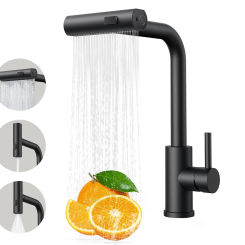 Black Kitchen Faucets Pull Out Rotation Waterfall Stream Sprayer Head Sink Mixer Brushed Nickle Water Tap Accessorie 3668