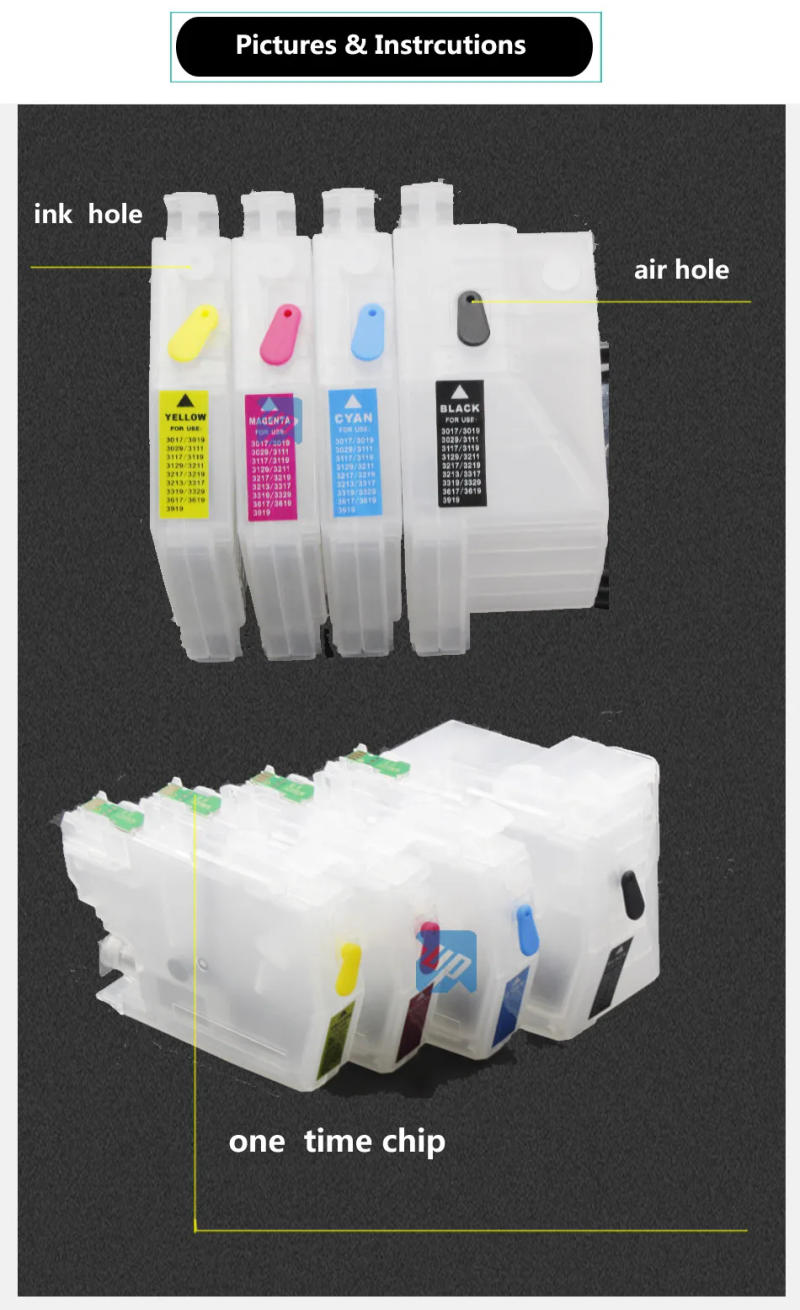 Description Picture 4 of itemLC402 LC402XL Refillable Ink Cartridge With Disposable Chip For Brother MFC-J6540DW 6740DW J6940DW J6555DW J6955DW printer