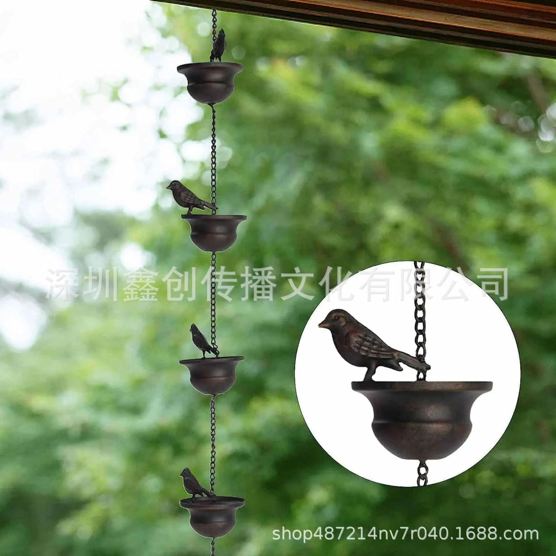 Description Picture 4 of itemCreative Birds On Cups Metal Rain Chain Rain Catcher For Gutter Roof Decoration Metal Drainage Rain Chain Downspout Tool