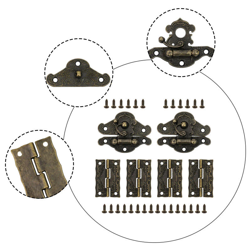 Description Picture 2 of itemHinges Locking Hasps Bronze Cabinet Hinge Easy To Install Vintage Design Zinc Alloy Home Office Perfect For Boxes