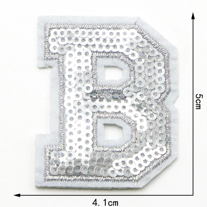 Description Picture 4 of item1PC 50MM Silver Sequin Letter Embroidered Letter Patch DIY Name Patches Iron On Alphabet Appliques Sewing Jacket Coats Badge