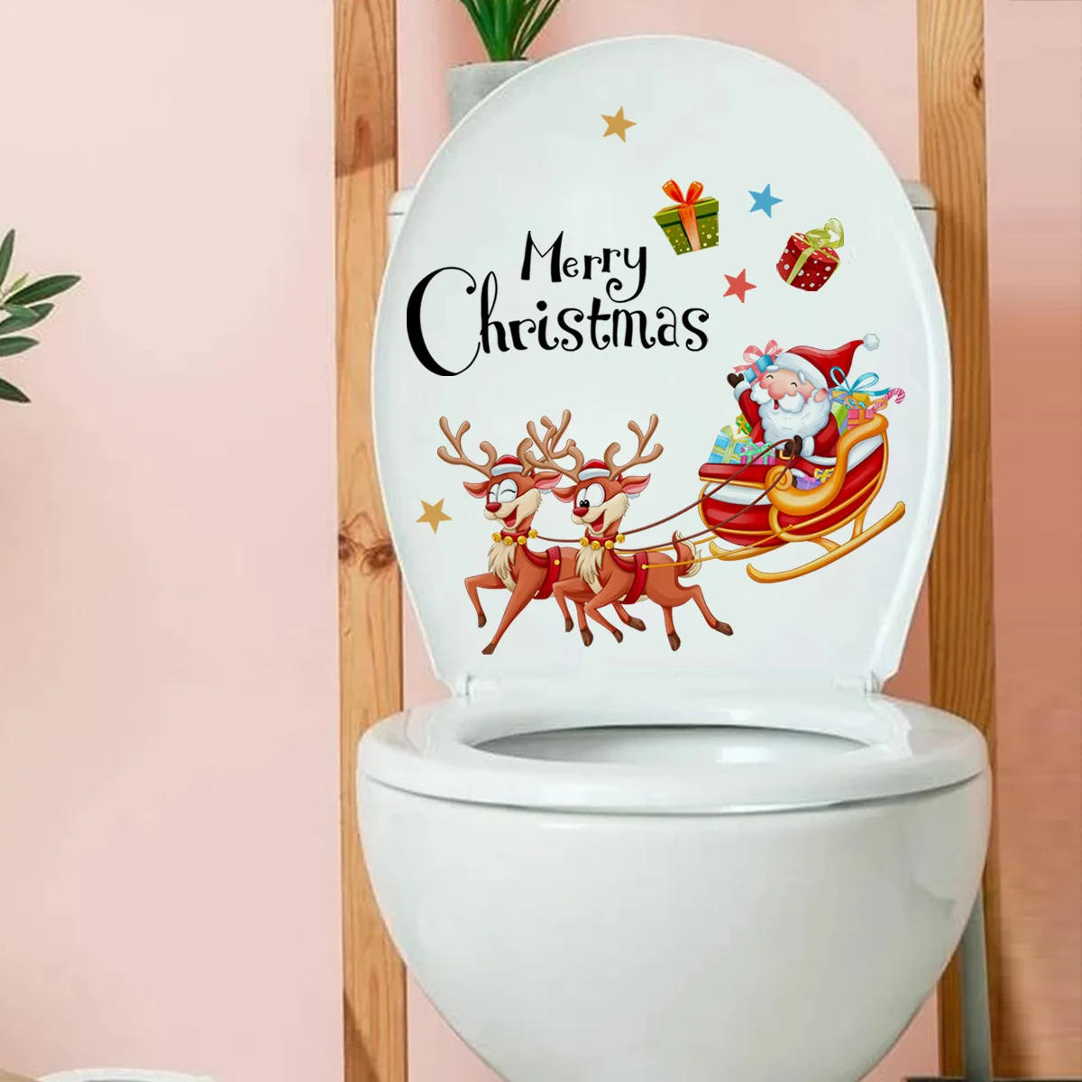 Description Picture 5 of itemChristmas Toilet Stickers Funny Santa Claus Moose Wall Stickers Toilet Decor Bathroom WC Self Adhesive Christmas Decal Stickers