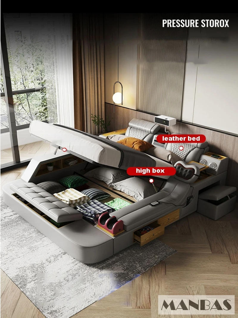 Description Picture 6 of itemMANBAS Tech Smart Bed - the Ultimate Multifunctional Bedframe with Genuine Leather, Massage, Speaker, Projector, Air Purifier