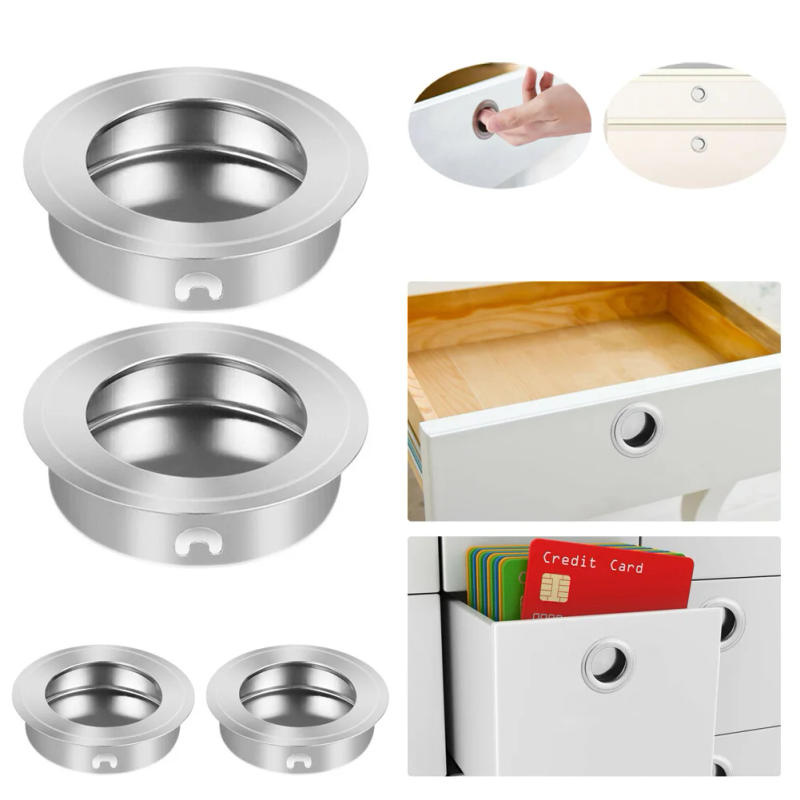 Description Picture 2 of item4PCS Round Recessed Door Handle Invisible Finger Pull Stainless Steel Sliding Door Pull Wardrobe Cupboard Knob Furniture Handle