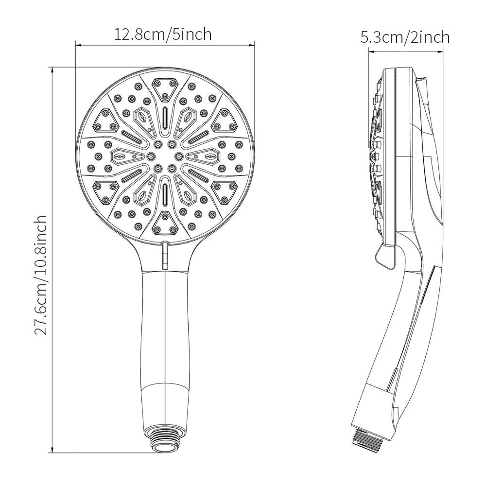 Description Picture 2 of itemHandheld Shower Head 10-Mode 5.1”High Pressure Shower Head Built-in 2-Mode Power Wash Spray Bathroom Faucet Replacement Parts