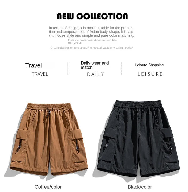 Description Picture 5 of itemMen's Cargo Shorts with Elastic Waist and Drawstring - Perfect for Cycling, Fitness, and Outdoor Activities