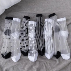 4 Pairs New WOMEN'S Socks Fashion Tulle Mesh Glass Stockings Ultra-thin Transparent Crystal Lace Elastic Summer Ankle Socks