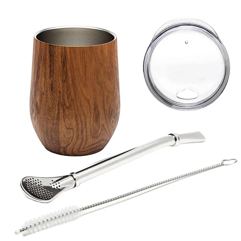 Description Picture 3 of itemYerba Stainless Coffee Gourd Tea Cup Set 12Oz Double-Wall Mate Water  with Lid 1 Bombillas Straws Filter Spoon&Brush